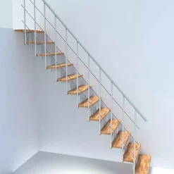 Matisere Escalier droit 8 marches - Hauteur à franchir 1.85 à 2.16m - Largeur 80cm - Structure blanche et marche hêtre - COMFO80/I/BB-8- Escalier Droit