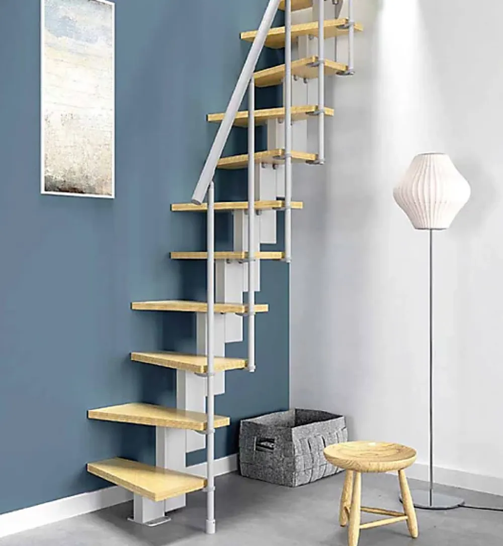 Matisere Escalier droit 12 marches - Hauteur à franchir de 2.60 à 3.08m - Largeur 60cm - Couleur bois et blanc - SMALL60/I-SBNAT-12- Escalier Droit