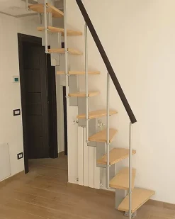 Matisere Escalier droit 9 marches - Hauteur à franchir de 2.00 à 2.36m - Largeur 60cm - Couleur bois et blanc - SMALL60/I-SGNAT-9- Escalier Droit