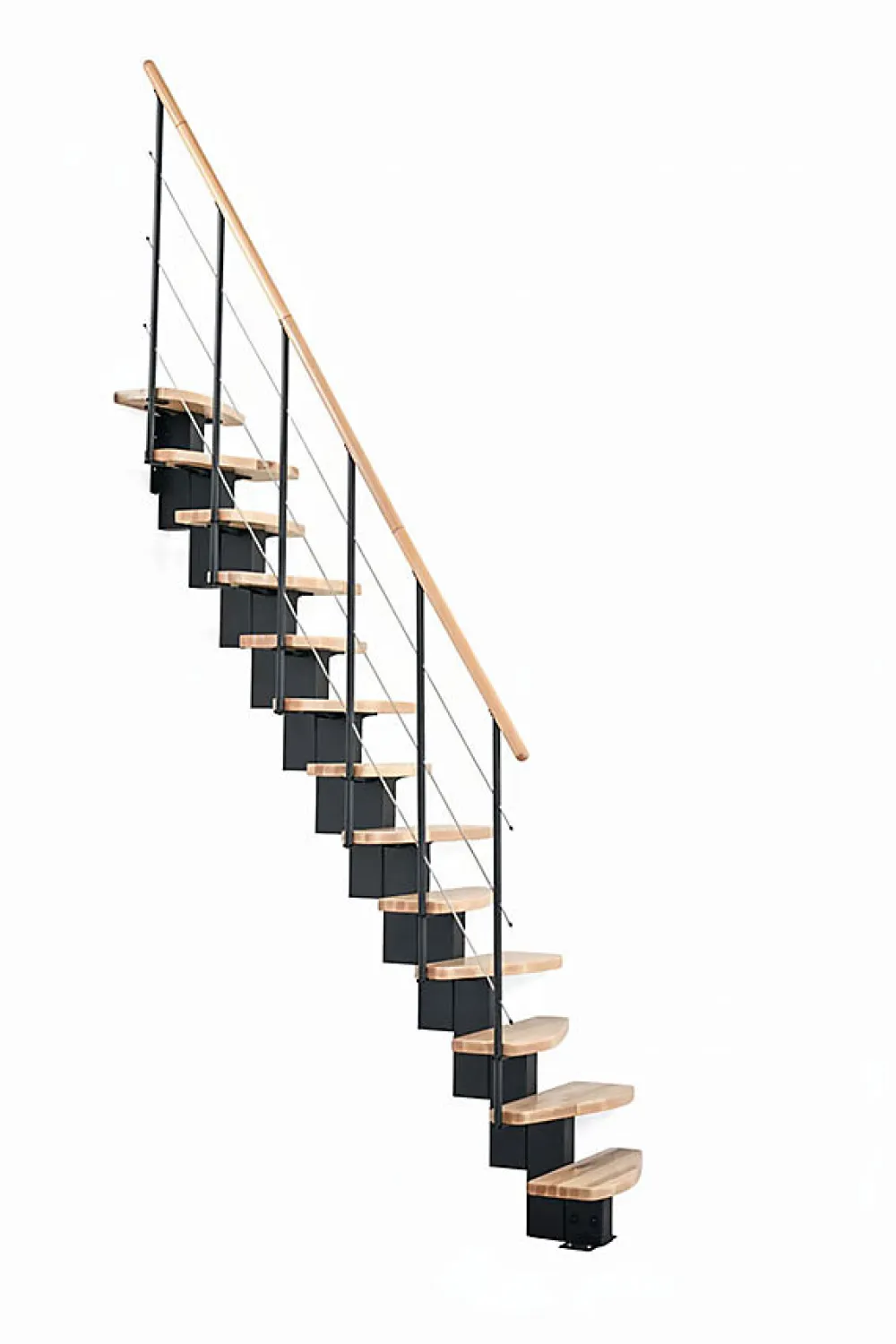 Matisere Escalier droit 9 marches - Hauteur à franchir 1.90 à 2.06m - Largeur 65cm - Structure noire et marche hêtre - QUATR65/I-NB-9- Escalier Droit