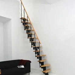 Matisere Escalier droit 9 marches - Hauteur à franchir 1.90 à 2.06m - Largeur 65cm - Structure noire et marche hêtre - QUATR65/I-NB-9- Escalier Droit
