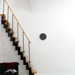 Matisere Escalier droit 9 marches - Hauteur à franchir 1.90 à 2.06m - Largeur 65cm - Structure noire et marche hêtre - QUATR65/I-NB-9- Escalier Droit