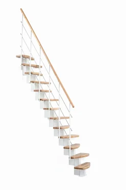 Matisere Escalier droit 9 marches - Hauteur à franchir 1.90 à 2.06m - Largeur 65cm - Structure blanche et marche hêtre - QUATR65/I-BB-9- Escalier Droit