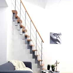 Matisere Escalier droit 13 marches - Hauteur à franchir 2.66 à 2.98m - Largeur 65cm - Structure grise et marche hêtre - QUATR65/I-GB-13- Escalier Droit