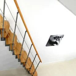 Matisere Escalier droit 13 marches - Hauteur à franchir 2.66 à 2.98m - Largeur 65cm - Structure grise et marche hêtre - QUATR65/I-GB-13- Escalier Droit