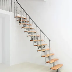 Matisere Escalier droit 8 marches - Hauteur à franchir 1.85 à 2.16m - Largeur 80cm - Structure grise et marche hêtre - COMFO80/I/GB-8- Escalier Droit