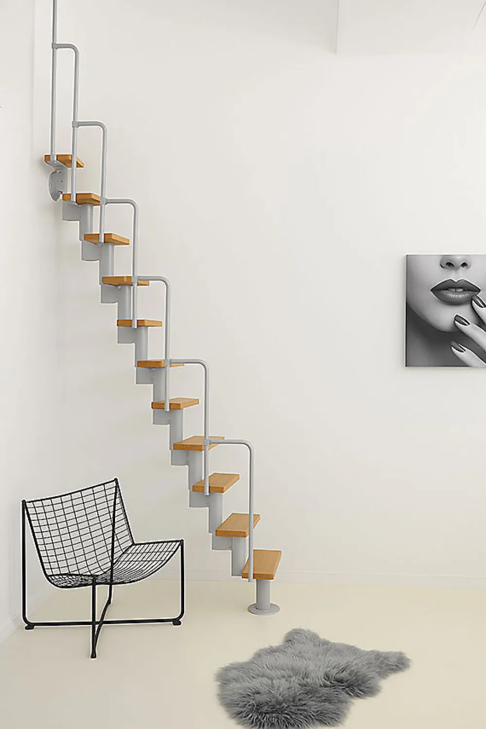 Matisere Escalier Droit<Escalier droit 9 marches - Hauteur à franchir 1.72 à 2.26m - Gris et hêtre - TWISTER60-I-GH-9