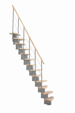 Matisere Escalier droit 10 marches - Hauteur à franchir 2.09 à 2.29m - Largeur 65cm - Structure grise et marche hêtre - QUATR65/I-GB-10- Escalier Droit
