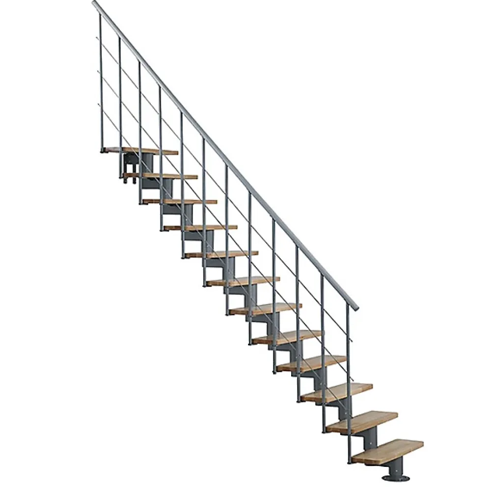 Matisere Escalier Droit<Escalier droit 13 marches - Hauteur à franchir 2.78 à 3.36m- Largeur 80cm - Structure grise et marche hêtre - COMFO80/I/GB-13