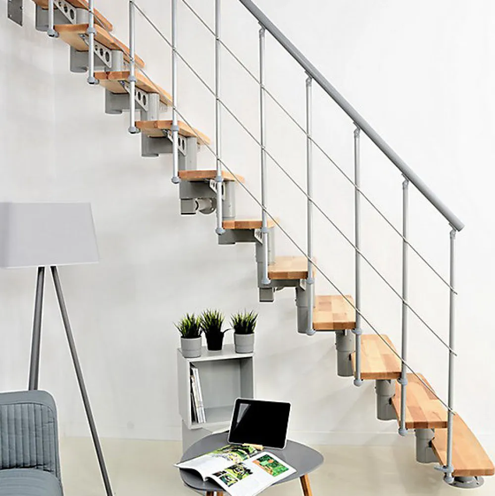 Matisere Escalier Droit<Escalier droit 13 marches - Hauteur à franchir 2.78 à 3.36m- Largeur 80cm - Structure grise et marche hêtre - COMFO80/I/GB-13