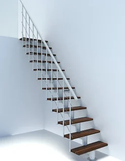 Matisere Escalier droit 12 marches - Hauteur à franchir 2.59 à 3.12m - Largeur 80cm - Structure blanche et marche noyer - COMFO80/I/BN-12- Escalier Droit