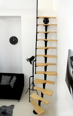 Matisere Escalier droit 11 marches - Hauteur à franchir 2.06 à 2.71m - Noir et Hêtre - TWISTER60-I-NH-11- Escalier Droit