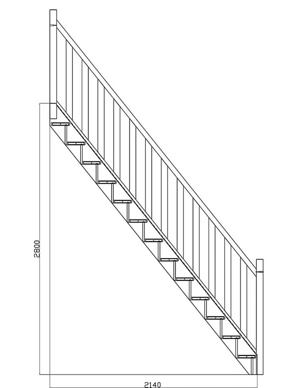Woodup Escalier Droit Hêtre LC 80cm Kit Rampe H Sol Sol 280 Cm- Escalier Droit