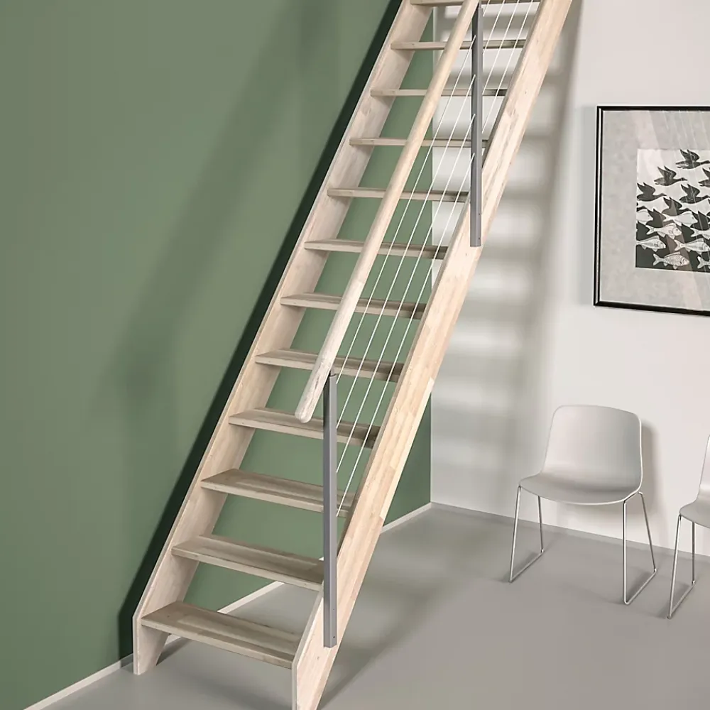 Sogem Escalier Droit<Escalier droit chêne coloris naturel 13 marches sans contremarches Ardennes avec rampe