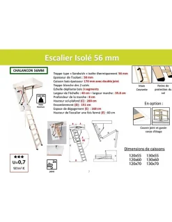 Woodup Escalier Mezzanine<Escalier Escamotable Bois Isolé Trappe 56 Mm, H Max 2m80 Caisson 120 X 70 Cm