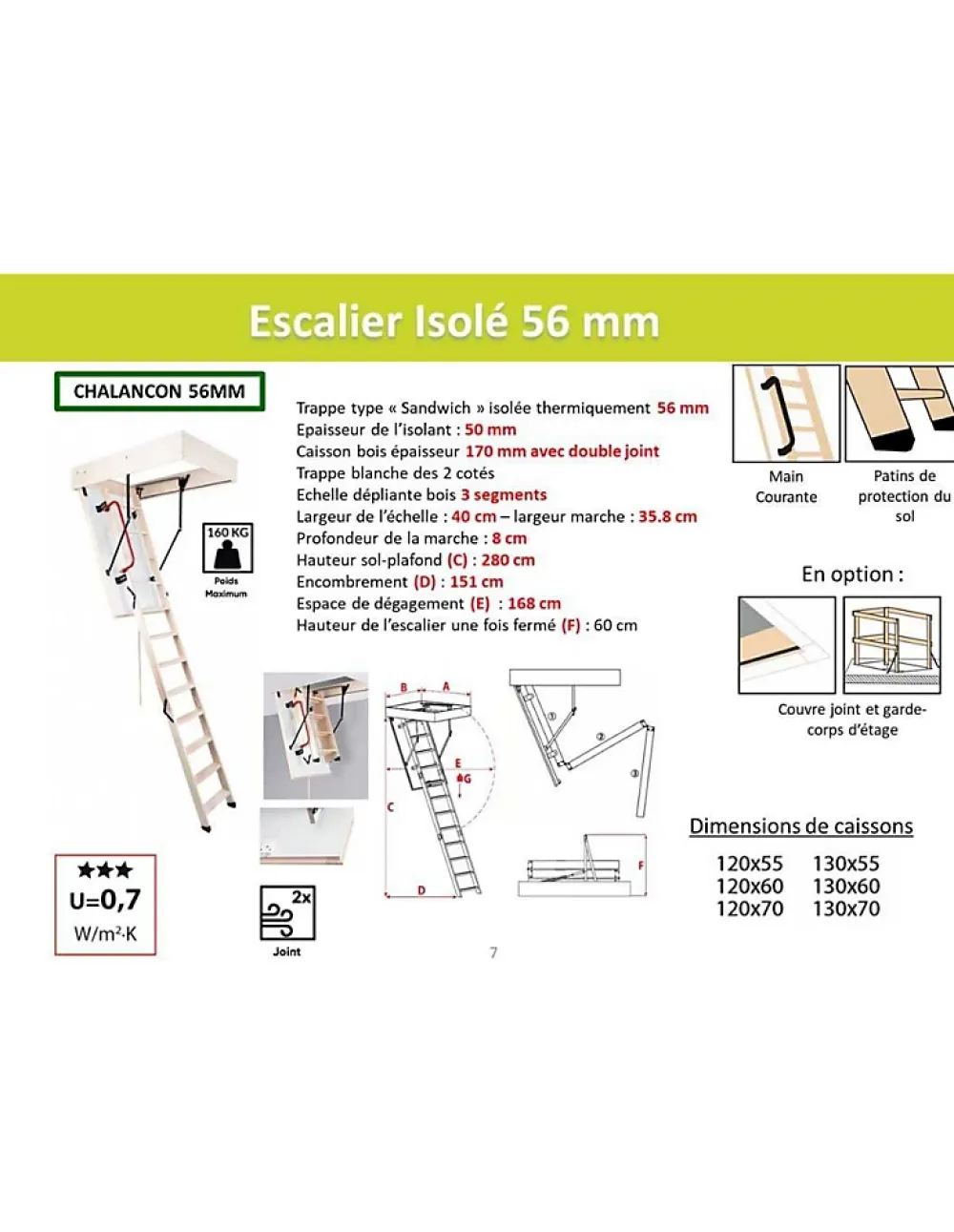 Woodup Escalier Mezzanine<Escalier Escamotable Bois Isolé Trappe 56 Mm, H Max 2m80 Caisson 120 X 70 Cm