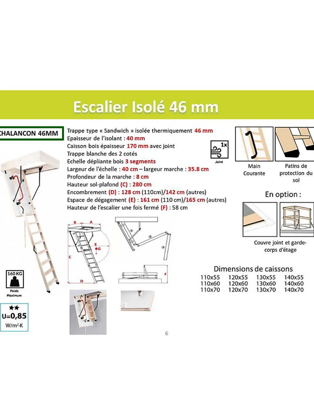 Woodup Escalier Escamotable Bois Isole 46 Mm Caisson 120 X 60 Cm- Escalier Mezzanine
