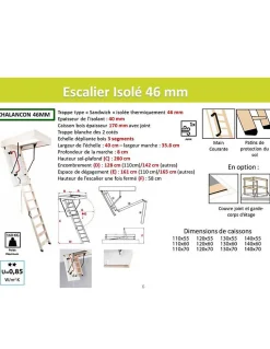 Woodup Escalier Escamotable Bois Isole 46 Mm Caisson 130 X 70 Cm- Escalier Mezzanine