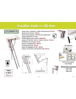 Woodup Escalier Escamotable Bois Et Métal Trappe Isolée 56 Mm Caisson 120 X 70 Cm- Escalier Mezzanine