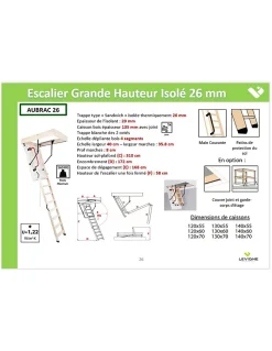 Woodup Escalier Escamotable Grande Hauteur Isolé 26 Mm H 330 Cm Caisson 140 X 70 Cm- Escalier Mezzanine