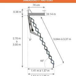 Matisere Escalier Escamotable<Escalier escamotable électrique - Trappe : 70x100cm - Hauteur max 3.00m - FGM70/100-300-C