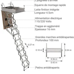Matisere Escalier Escamotable<Escalier escamotable électrique - Trappe : 70x100cm - Hauteur max 3.00m - FGM70/100-300-C