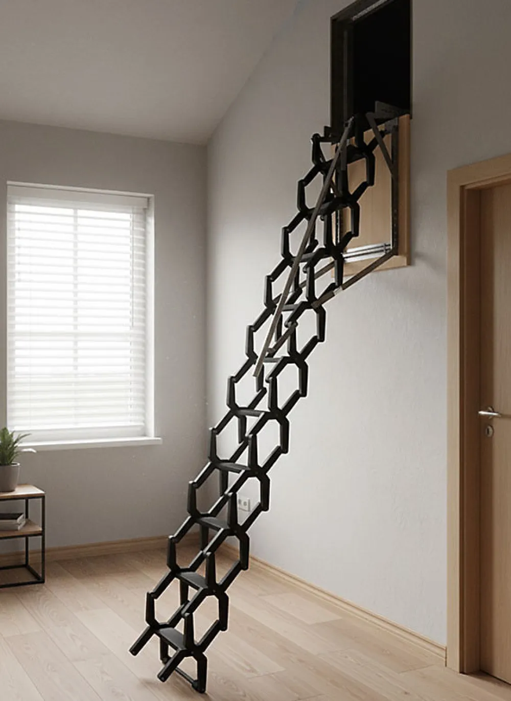 Matisere Escalier escamotable mural en métal - Trémie de 80x80cm - Hauteur de 2.25 à 3.25m - ADJM/80/080- Escalier Escamotable