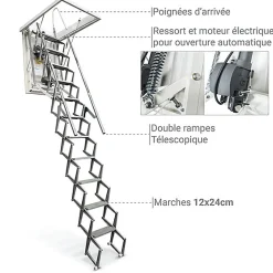 Matisere Escalier Grenier Electrique - Trappe 70x90cm - Hauteur 2.76 à 3.05m - ACI-THE300G/90X70- Escalier Escamotable