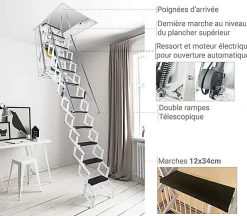 Matisere Escalier Grenier Electrique - Trappe 70x100cm - Hauteur 2.76 à 3.05m - ACI-THE300B/100X70- Escalier Escamotable