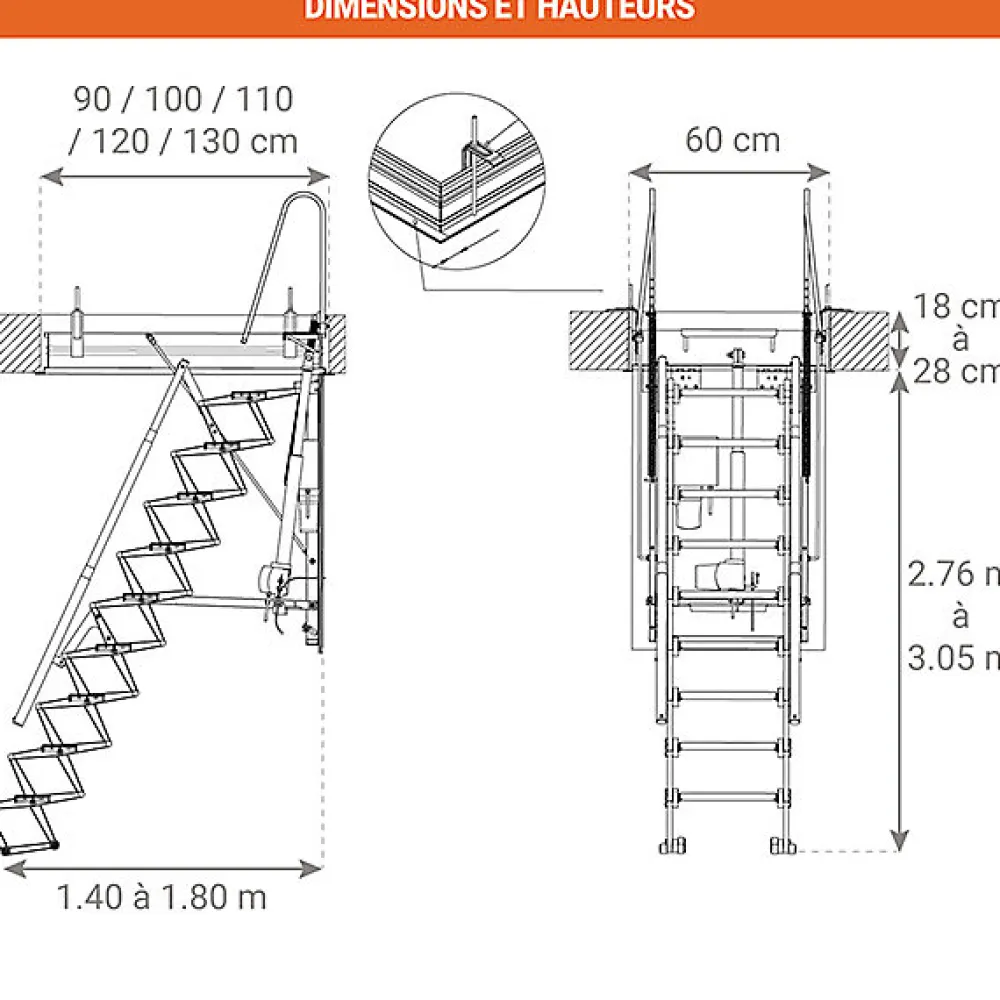 Matisere Escalier Grenier Electrique - Trappe 60x100cm - Hauteur 2.76 à 3.05m - ACI-THE300G/100X60- Escalier Escamotable
