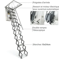 Matisere Escalier Grenier Electrique - Trappe 60x90cm - Hauteur 2.76 à 3.05m - ACI-THE300G/90X60- Escalier Escamotable
