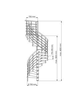Fortia Escalier hélicoïdal hêtre et acier noir 13 marches Dalaman- Escalier Colimaçon
