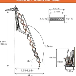 Matisere Escalier électrique avec trappe de 80X100cm - Main courante à gauche - Hauteur sol à sol max. 3,25m - FGM/80/100/325-MCG- Escalier Escamotable