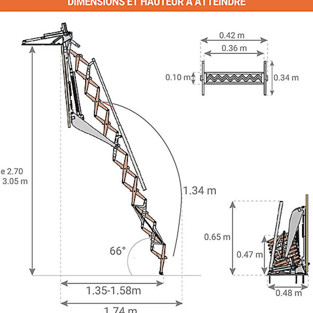 Matisere Escalier électrique avec trappe de 80X100cm - Double main-courante - Hauteur sol à sol max. 3,05m - FGM/80/100/MCDG- Escalier Escamotable