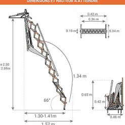 Matisere Escalier Escamotable<Escalier électrique avec trappe de 80X100cm - Main courante à gauche - Hauteur sol à sol max. 2,69m - FGM/80/100/269-MCG