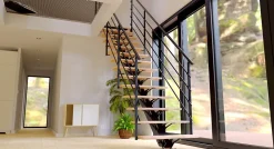 Alumin'home Escalier monopoutre droit Maya rampe aluminium marche hêtre l. 2.75 m- Escalier Droit