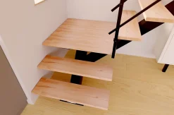 Alumin'home Escalier monopoutre palier Maya rampe aluminium marche hêtre l. 2.75 m- Escalier Quart Tournant