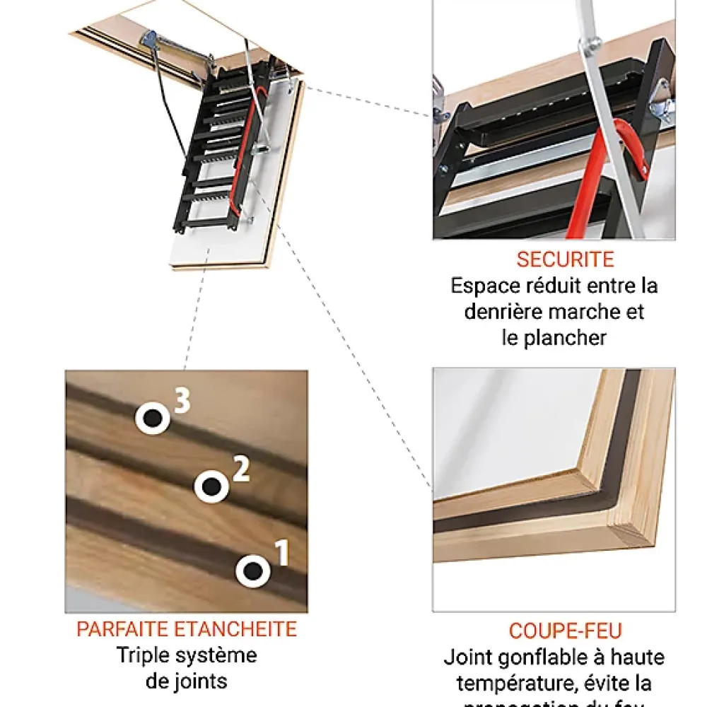Matisere Escalier métal coupe feu 60min - 3.60m sous plafond - Trémie 86x144cm - LMF60/86144-360- Escalier Escamotable