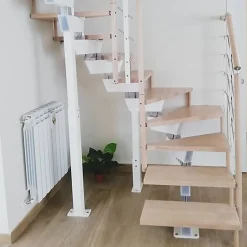 Matisere Escalier Quart Tournant<Escalier quart tournant 10 marches - Hauteur à franchir de 2.04 à 2.44m - Largeur 85cm - Limon central - Bois et blanc -