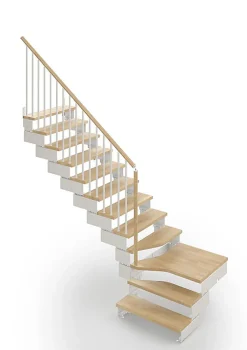 Matisere Escalier Quart Tournant<Escalier quart tournant 10 marches - Hauteur à franchir de 1.93 à 2.42m - Largeur 85 cm - Bois et blanc - Rampe verticale -