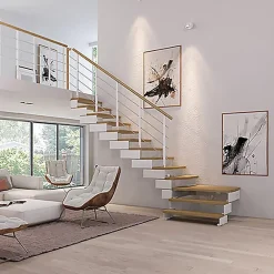 Matisere Escalier quart tournant 9 marches - Hauteur à franchir de 1.85 à 2.20m - Largeur 85 cm - Bois et blanc - Rampe verticale -- Escalier Quart Tournant