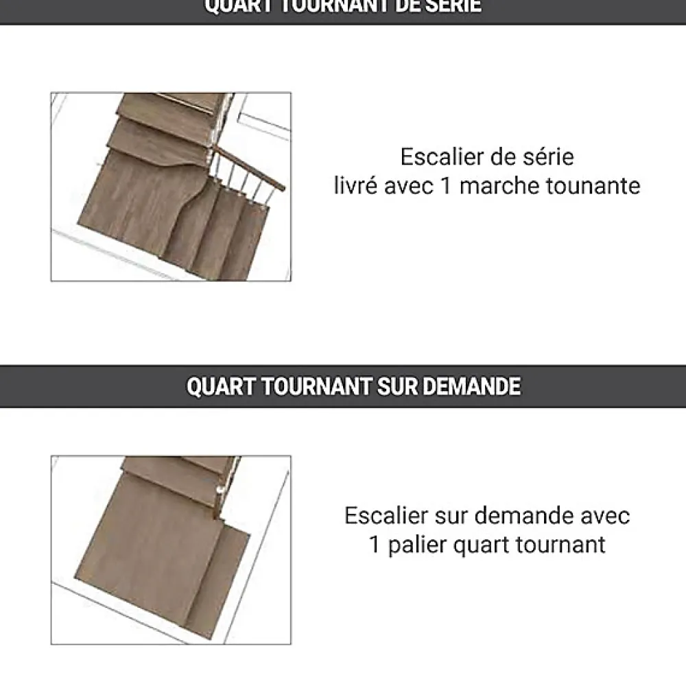 Matisere Escalier quart tournant 9 marches - Hauteur à franchir de 1.85 à 2.20m - Largeur 85 cm - Bois et blanc - Rampe horizontale -- Escalier Quart Tournant