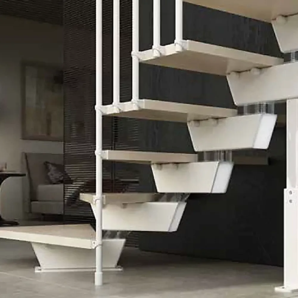 Matisere Escalier quart tournant 11 marches - Hauteur à franchir de 2.23 à 2.66m - Largeur 85cm - Limon central - Bois et blanc -- Escalier Quart Tournant