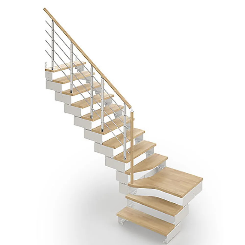 Matisere Escalier Quart Tournant<Escalier quart tournant 13 marches - Hauteur à franchir de 2.45 à 3.08m - Largeur 85 cm - Bois et blanc - Rampe horizontale -