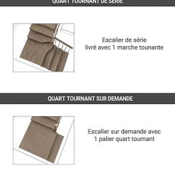 Matisere Escalier Quart Tournant<Escalier quart tournant 13 marches - Hauteur à franchir de 2.45 à 3.08m - Largeur 85 cm - Bois et blanc - Rampe horizontale -