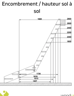 Woodup Escalier quart tournant bas en sapin Kit gain de place- Escalier Quart Tournant
