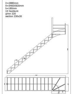 Woodup Escalier Quart Tournant<Escalier Quart Tournant Chêne Furka 288 Cm Kit Recoupable Haut à Droite Sans Contremarche Hêtre LC H Sol Sol 288 Cm
