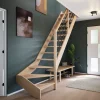 Fortia Escalier quart tournant droit hêtre coloris naturel 13 marches Siderno sans contremarches- Escalier Quart Tournant
