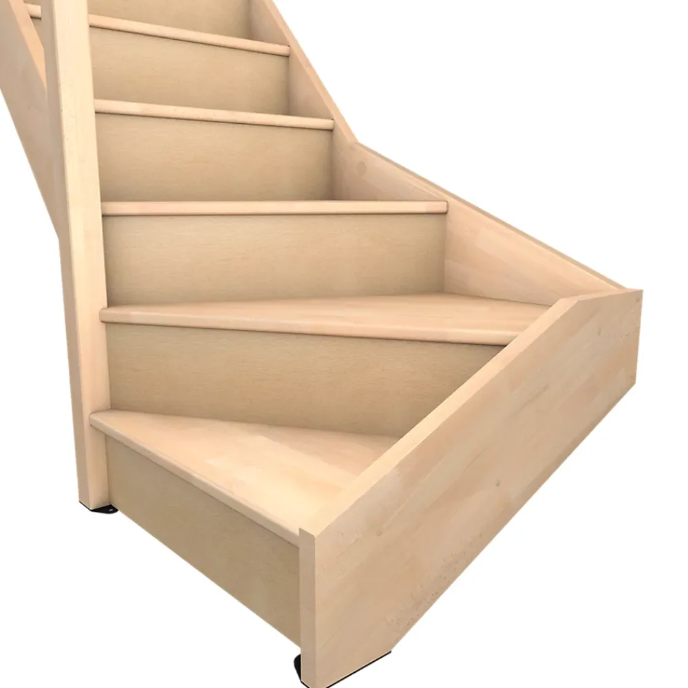 Fortia Escalier quart tournant droit hêtre coloris naturel 13 marches Siderno avec contremarches- Escalier Quart Tournant