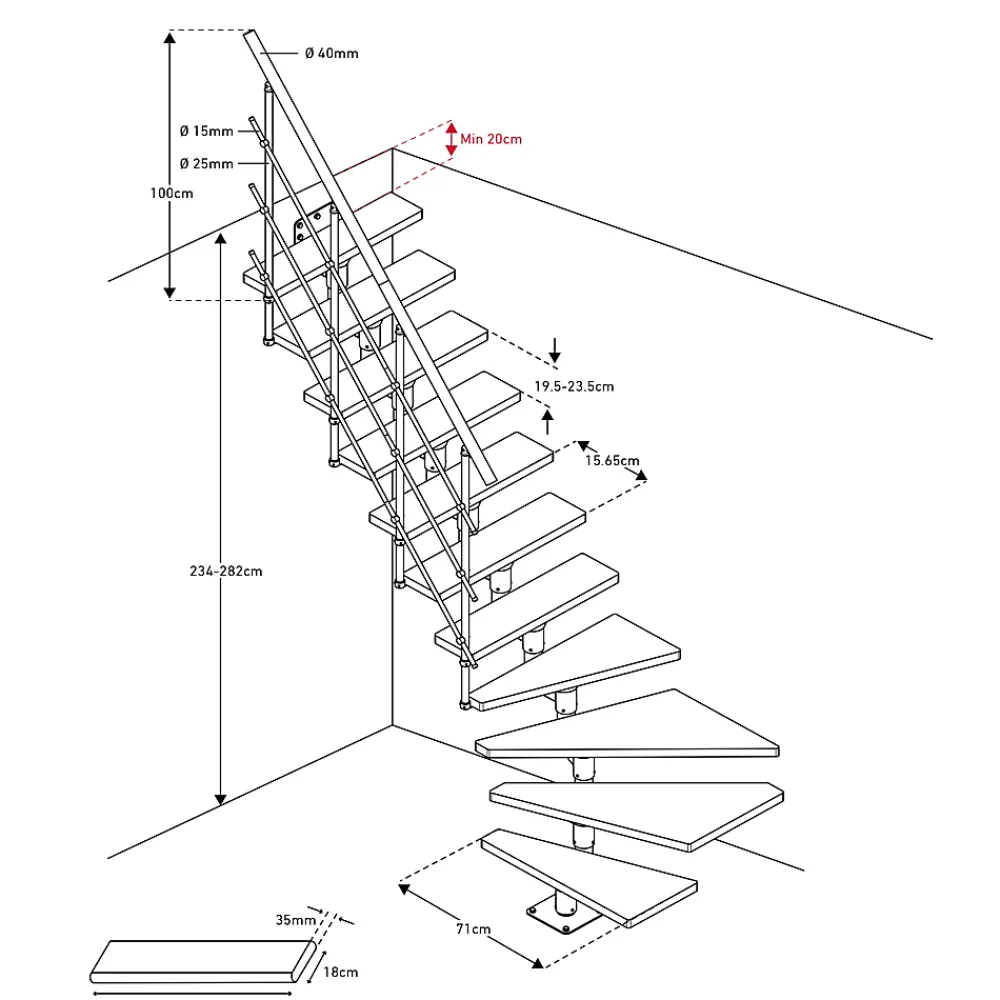 Escalier quart tournant modulaire Sogem hêtre Lyon- Escalier Quart Tournant